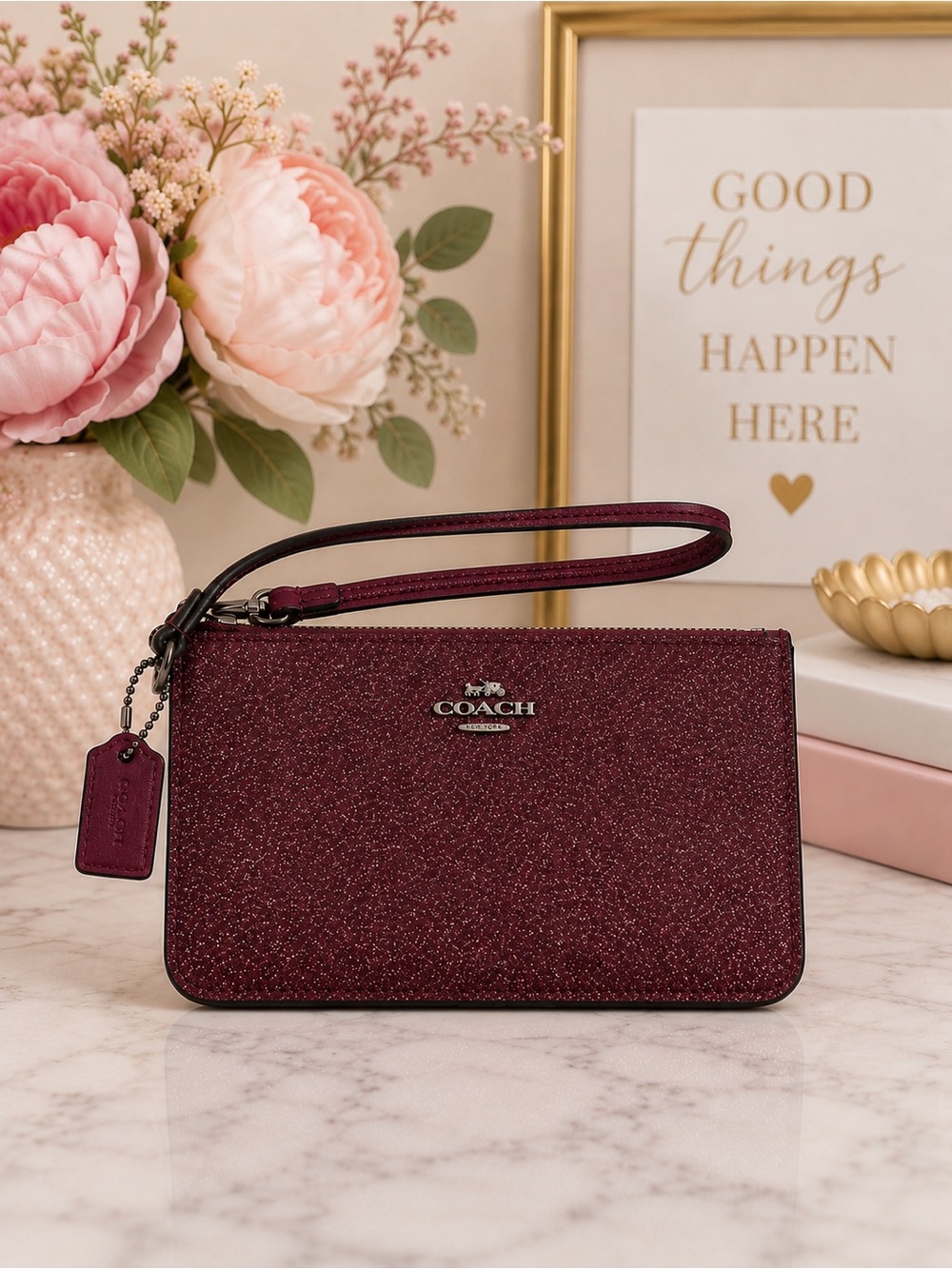 EUC Coach Glitter Wristlet in Black Cherry